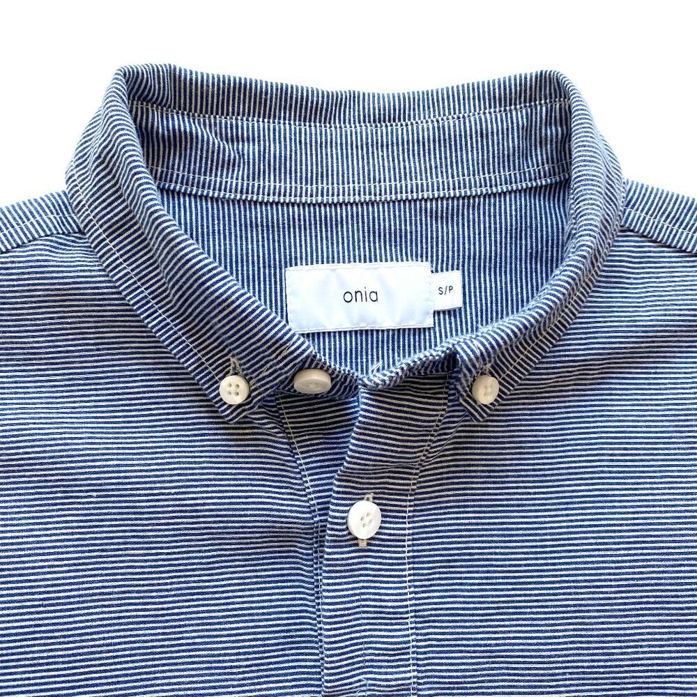 Onia Linen Cotton Short Sleeve Polo Shirt Blue White Striped Size S